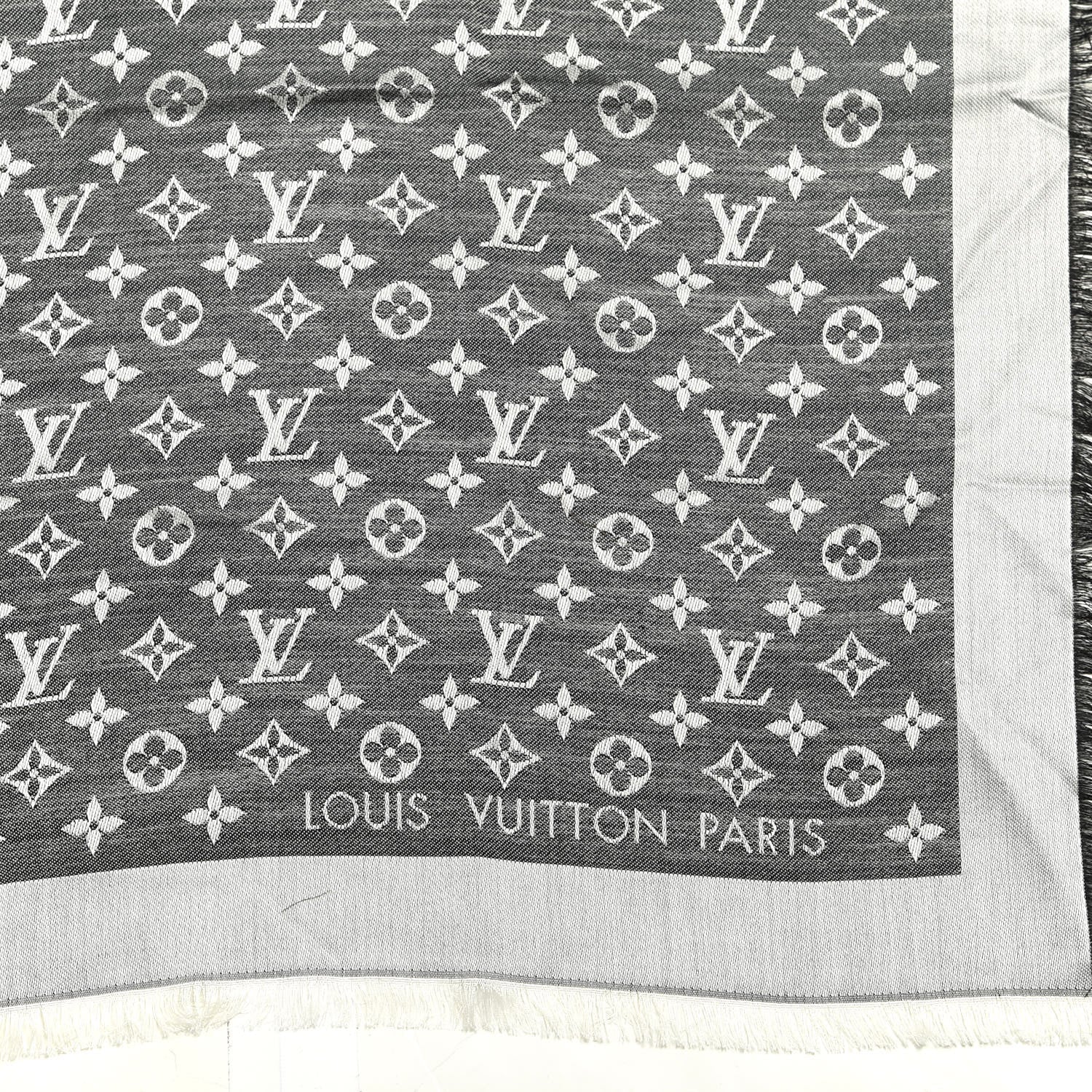 Louis Vuitton Silk Wool Monogram Denim Shawl Black 2 of 3