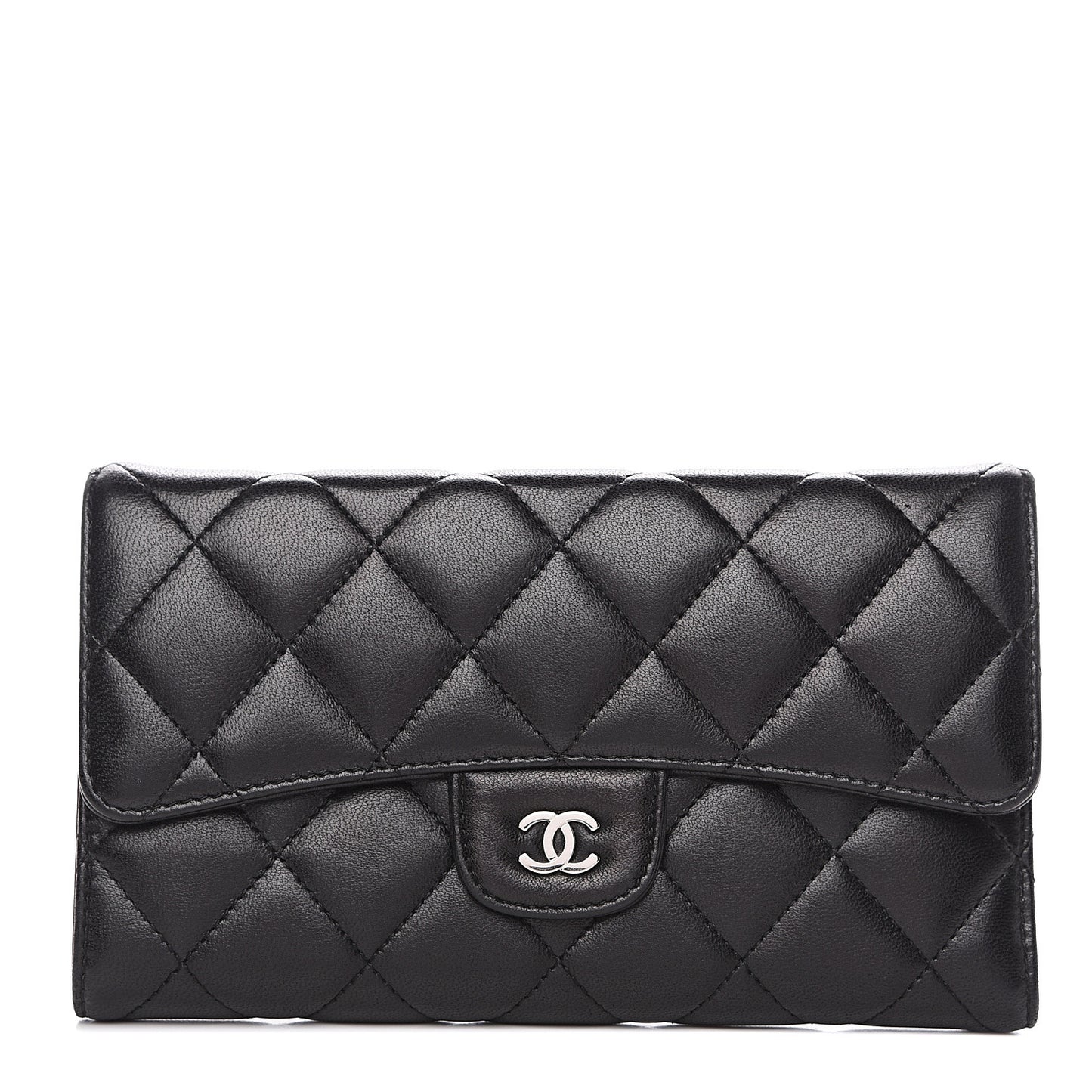 Lambskin Quilted Large Flap Wallet Black