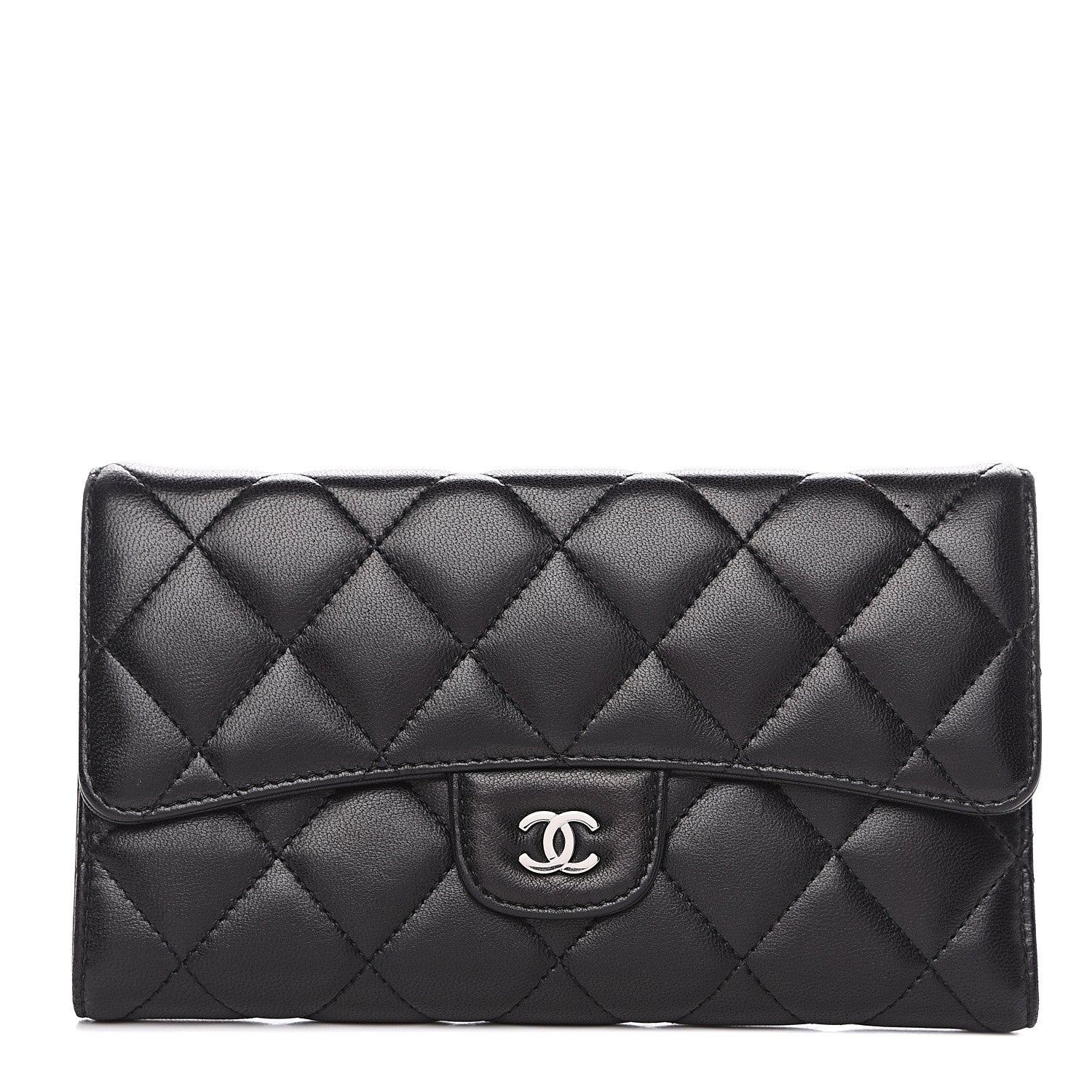 Chanel Lambskin Quilted Large Flap Wallet Black 1 of 15