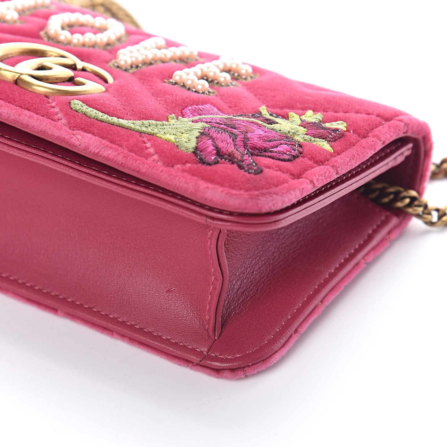 Velvet Matelasse Love Embroidered GG Marmont Mini Bag Light Raspberry Rose