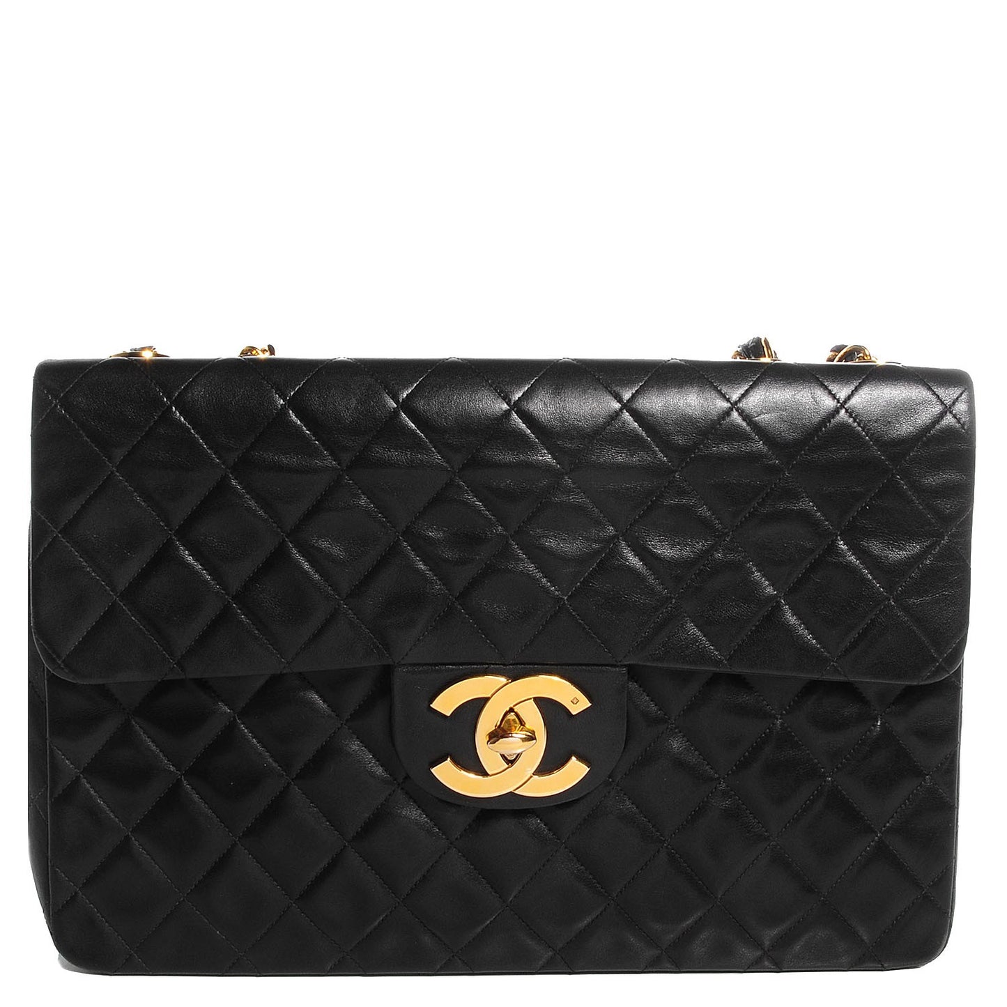 Lambskin Quilted XL Jumbo Flap Black
