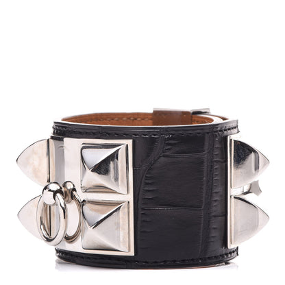 Hermes Shiny Alligator Collier de Chien CDC Bracelet S Black 1 of 7