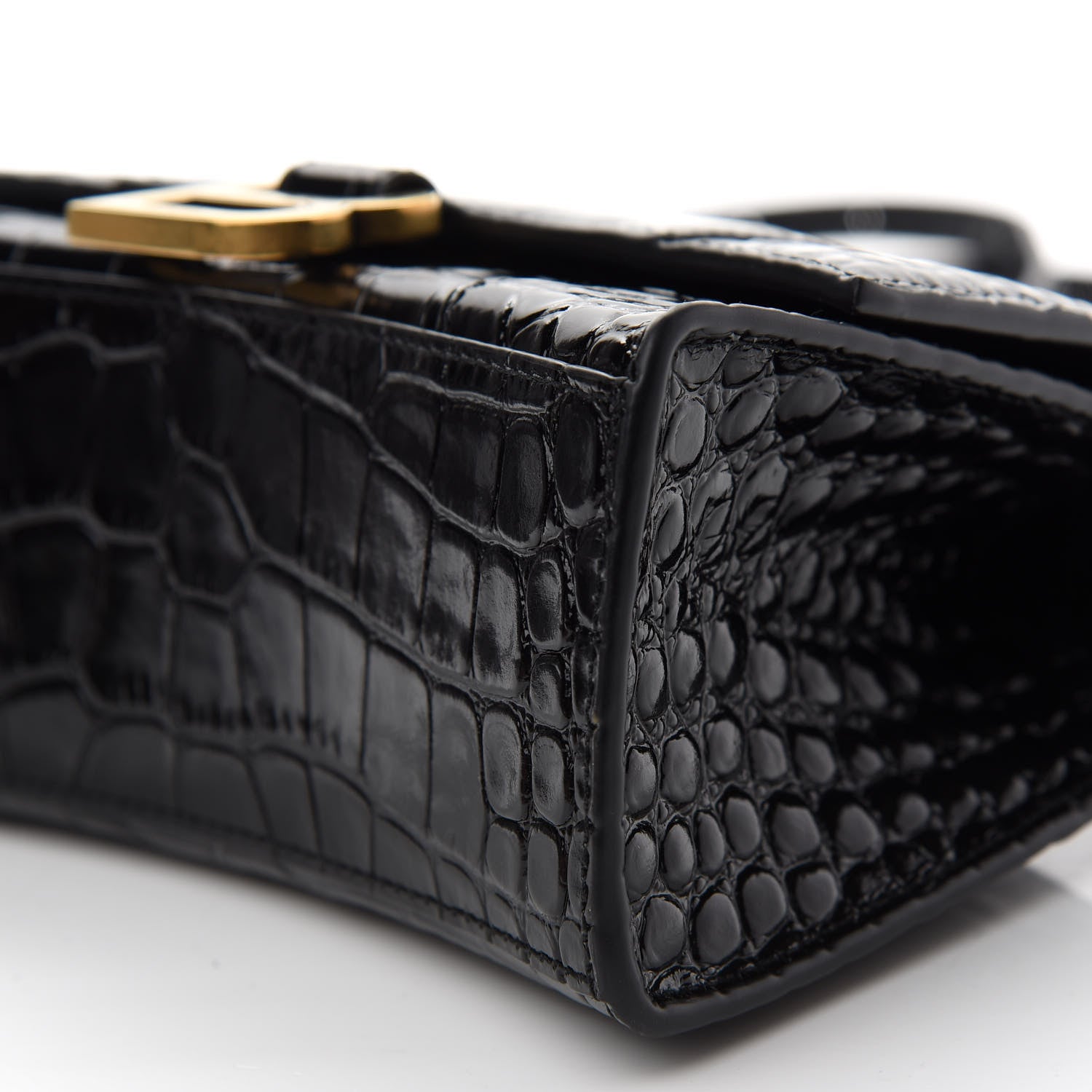 Balenciaga Shiny Calfskin Crocodile Embossed Hourglass Top Handle Bag XS Black 8 of 8