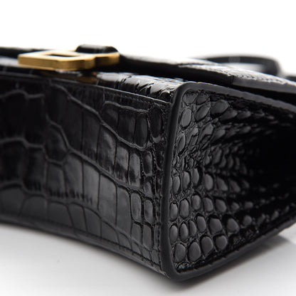 Balenciaga Shiny Calfskin Crocodile Embossed Hourglass Top Handle Bag XS Black 8 of 8
