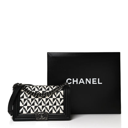 Chanel Calfskin Woven Medium Boy Flap Black White 11 of 11