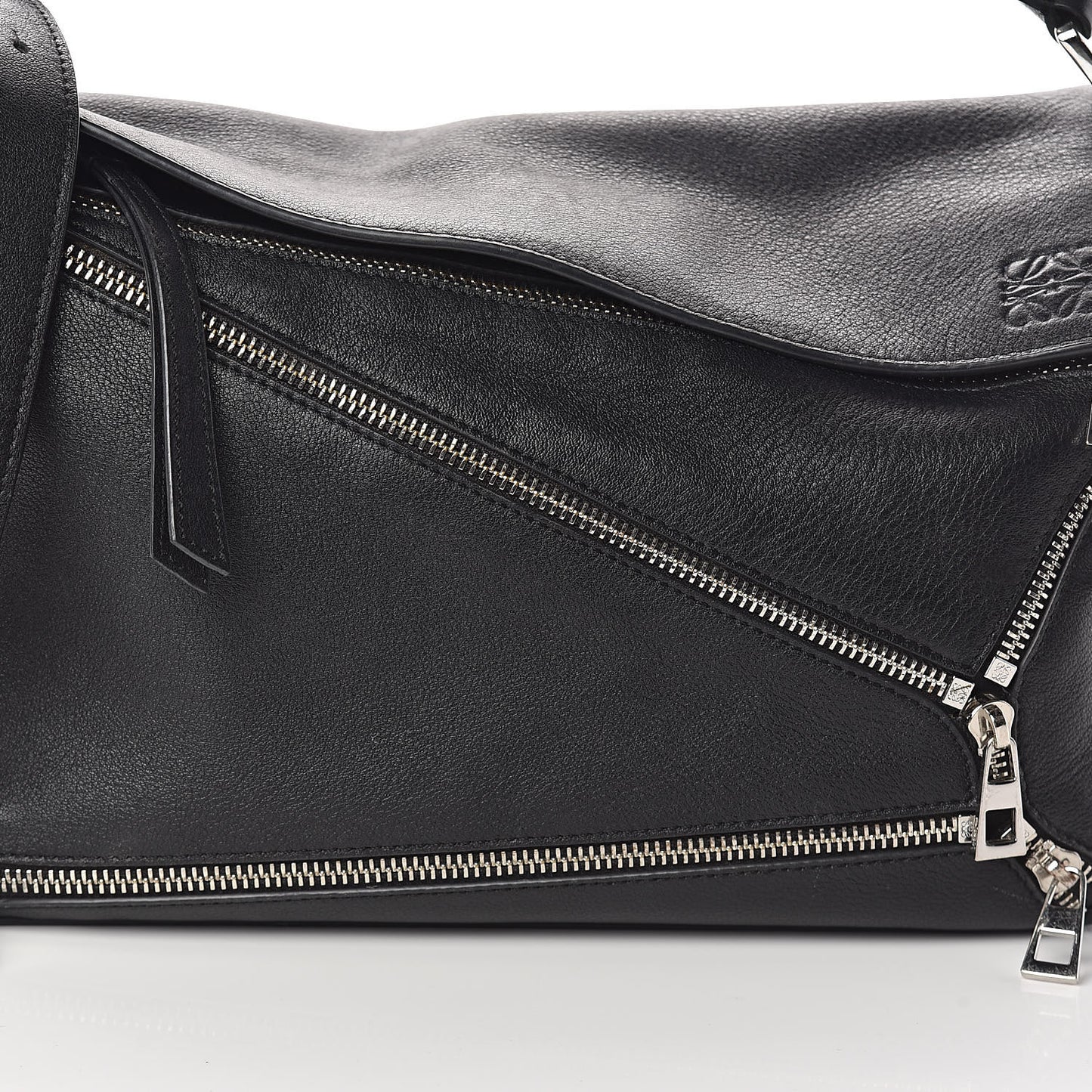 Calfskin Zipper Puzzle Bag Black