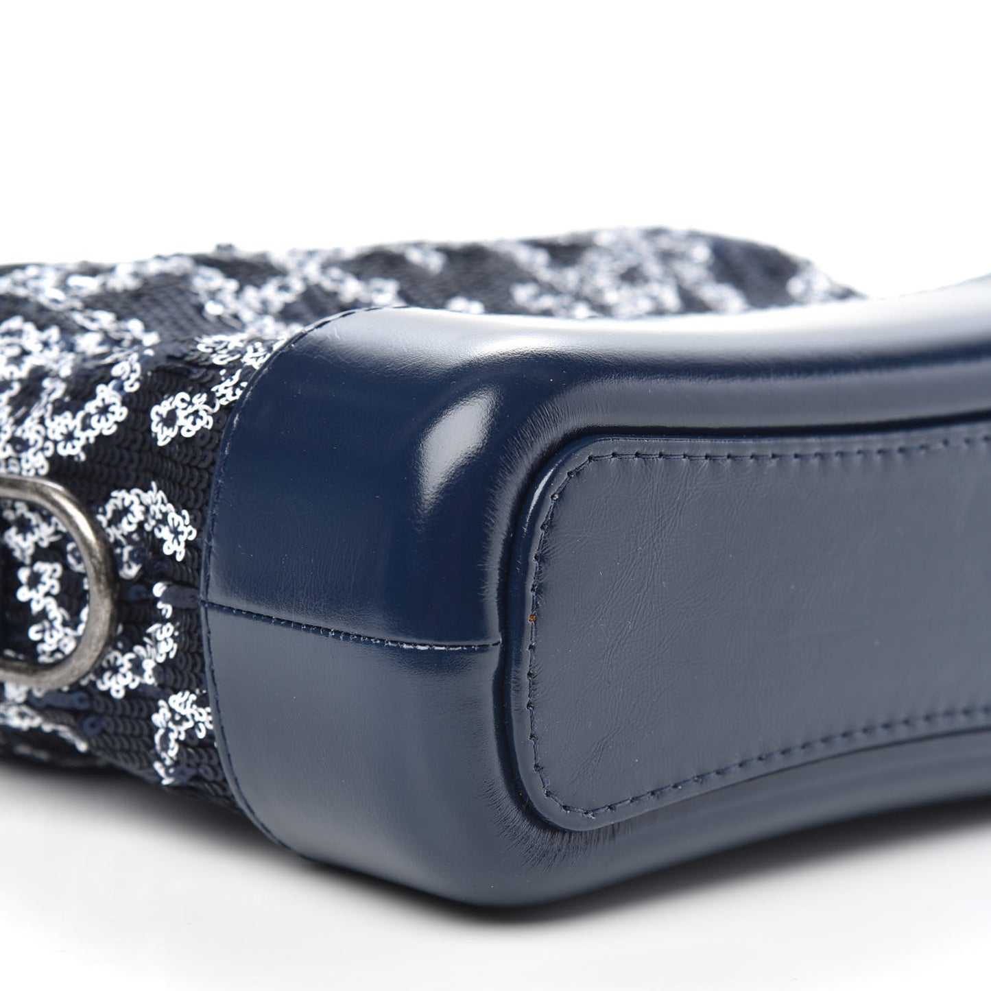 Sequin Calfskin Small Gabrielle Hobo Navy Blue White