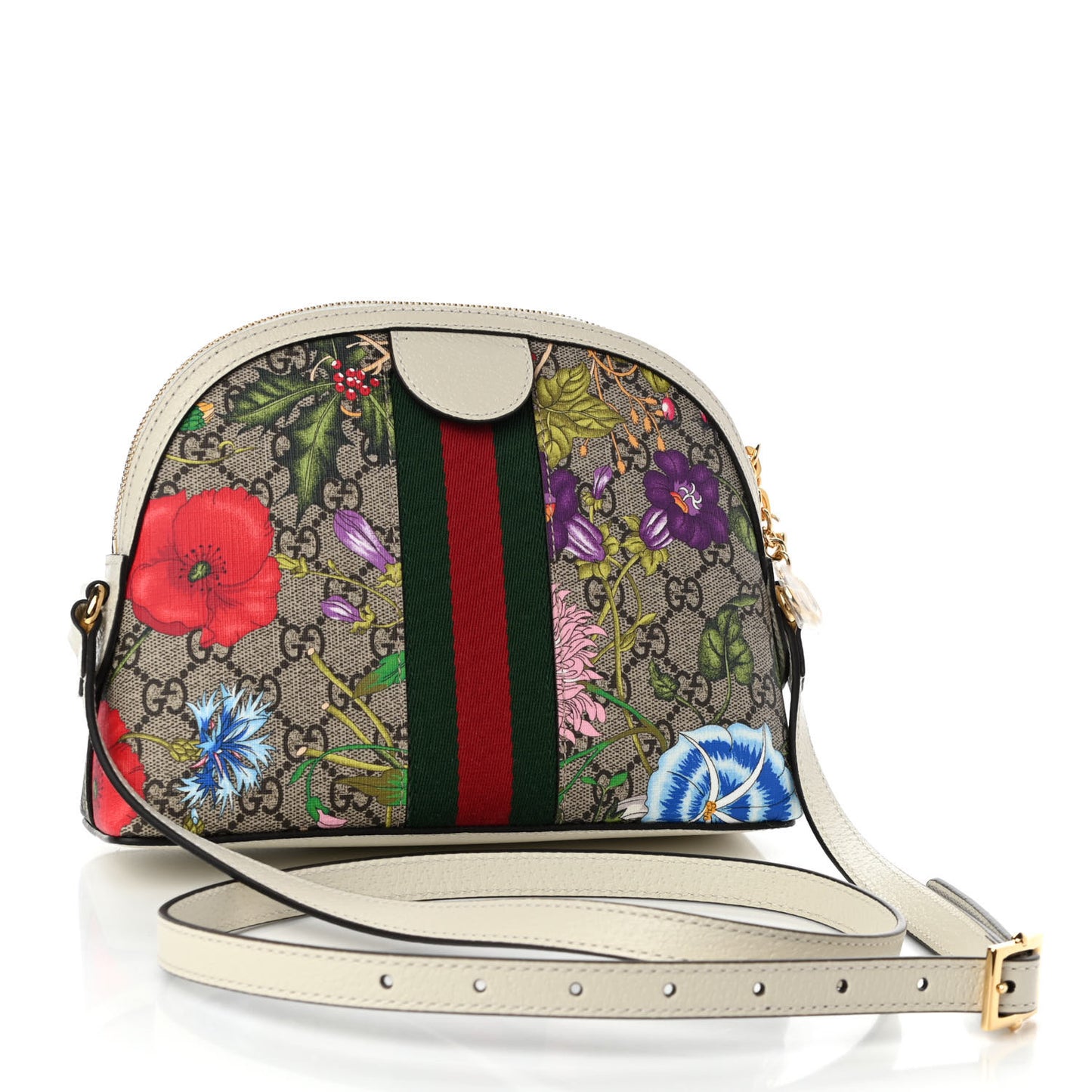 GG Supreme Monogram Flora Web GG Small Ophidia Dome Shoulder Bag White