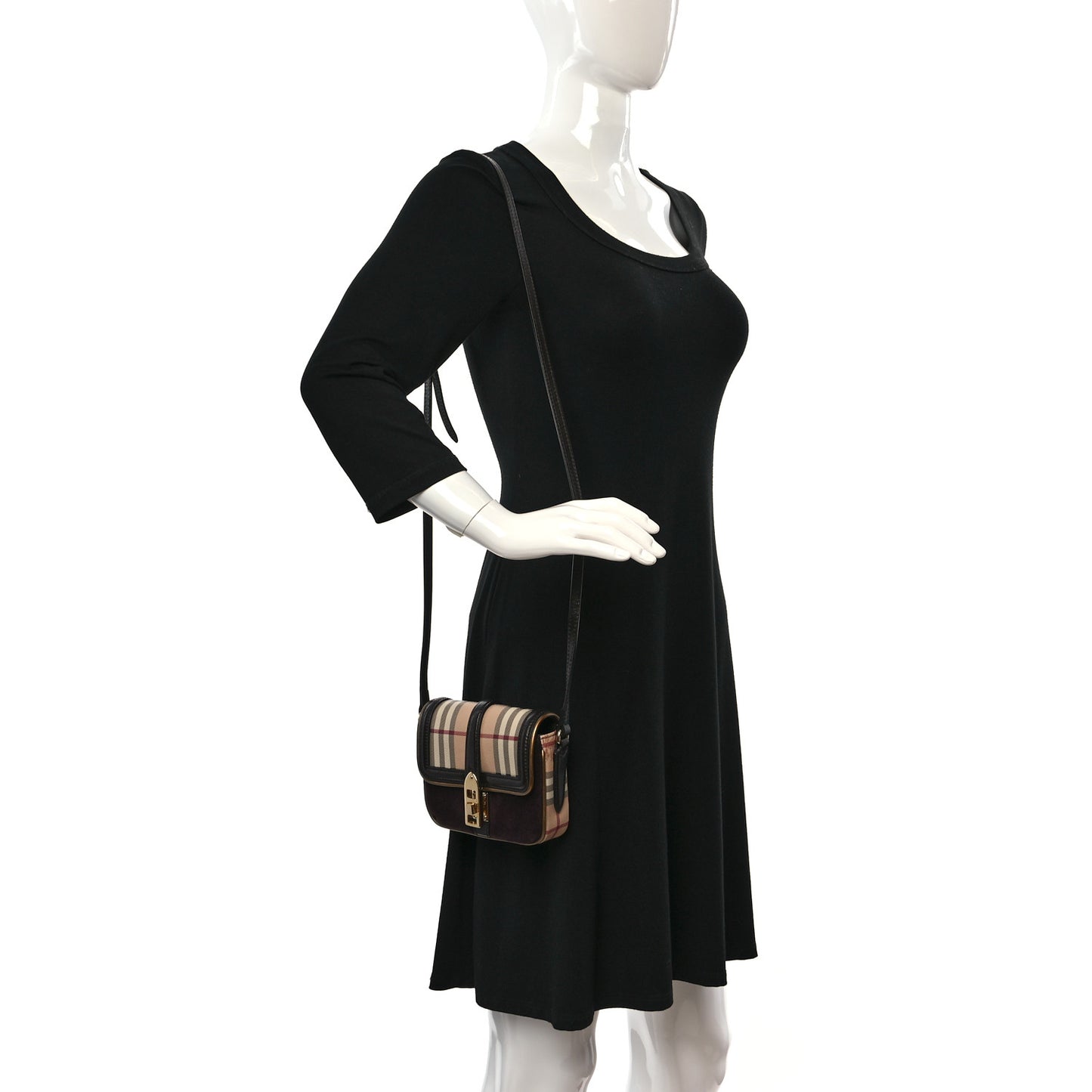 Haymarket Check Suede Mini Berkeley Crossbody Burgundy