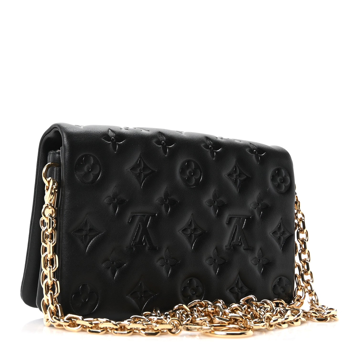 Louis Vuitton Lambskin Embossed Monogram Pochette Coussin Black 2 of 9