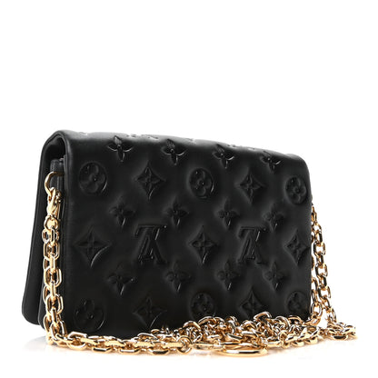 Louis Vuitton Lambskin Embossed Monogram Pochette Coussin Black 2 of 9