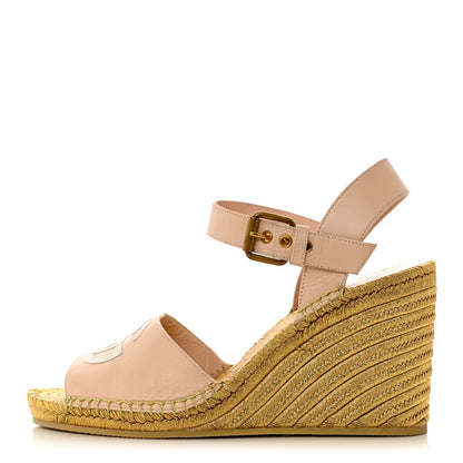 Gucci Malaga Kid Lifford Calfskin GG Espadrille Wedge Sandals 39 Skin Rose Dusty White 1 of 10