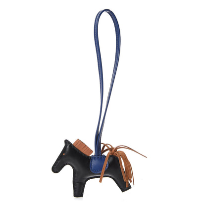 Hermes Milo Lambskin Grigri Rodeo Horse Bag Charm PM Black Bleu Encre Gold 1 of 5