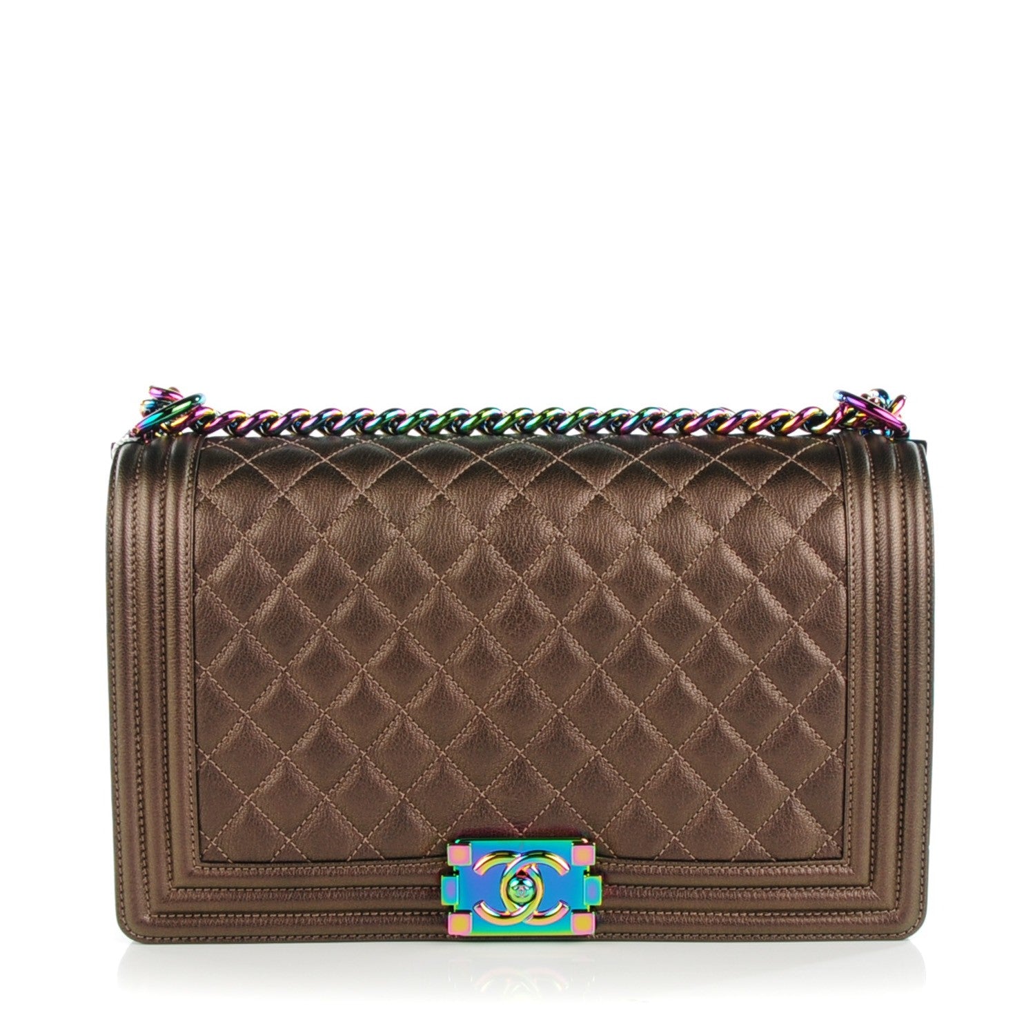 Chanel Iridescent Goatskin Quilted New Medium Boy Flap Dark Gold 1 of 7