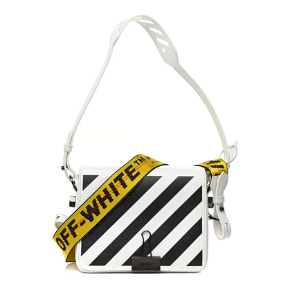 Off-White Saffiano Striped Diag Binder Flap Bag White Black 1 of 25