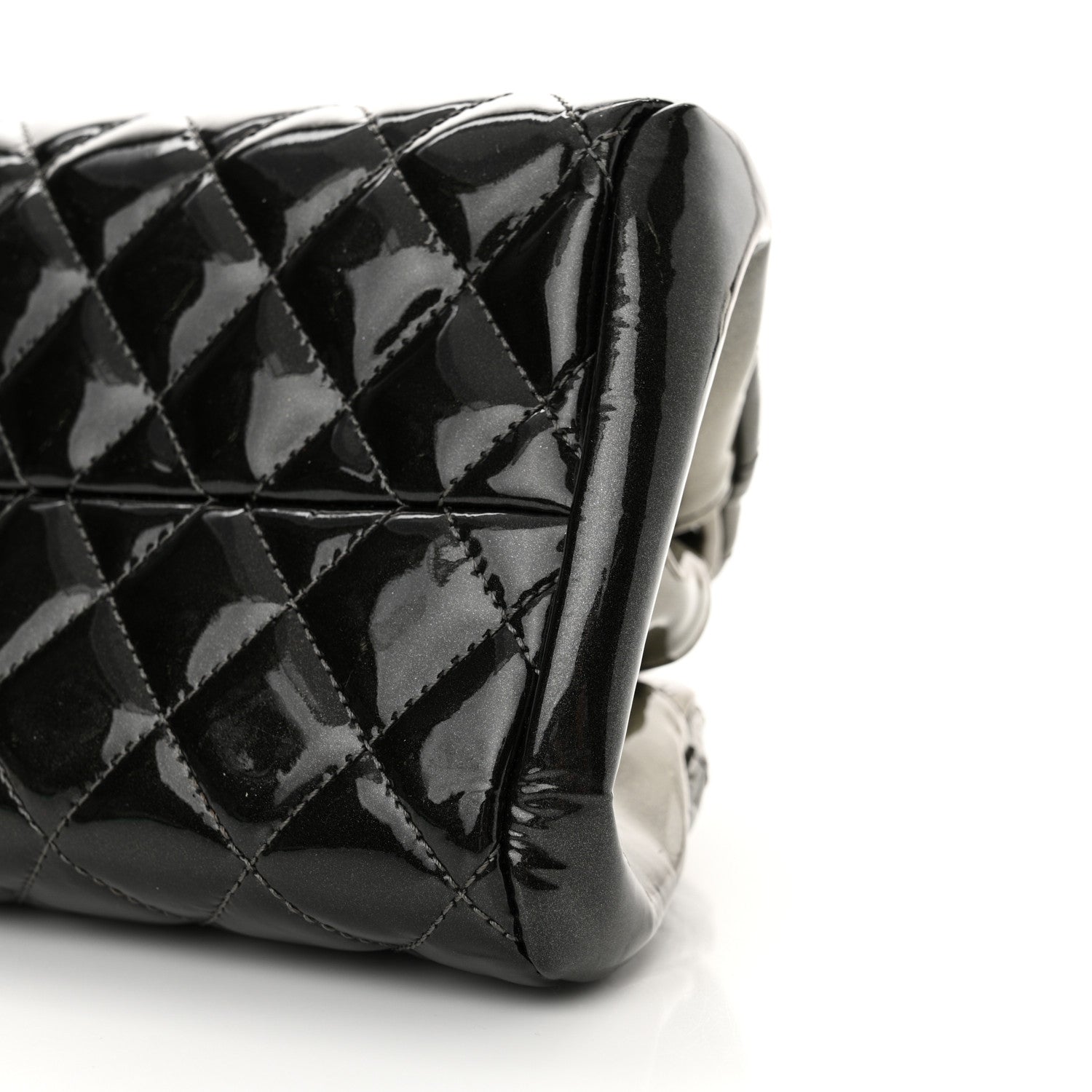 Chanel Patent Quilted Small Just Mademoiselle Bowling Bag Grey Black 10 of 11