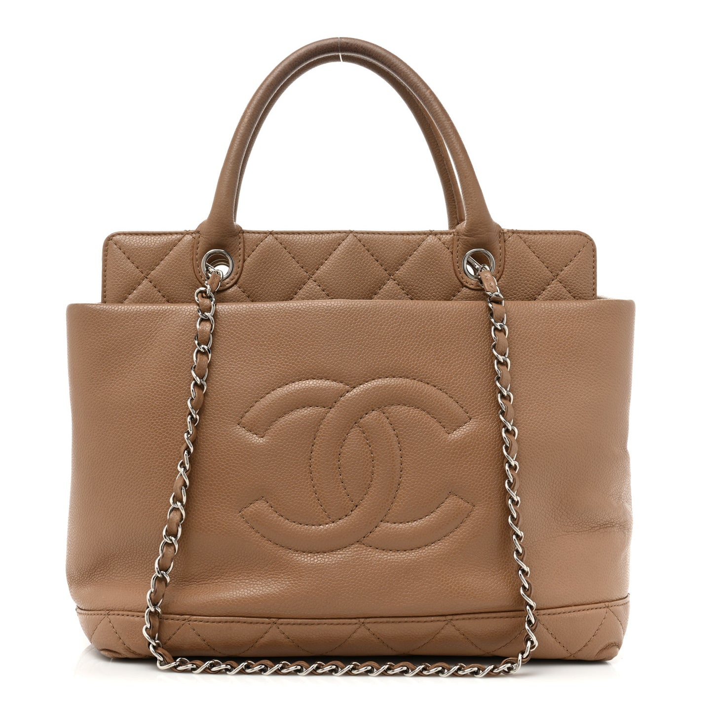 Caviar Medium Soft CC Top Handle Tote Dark Beige