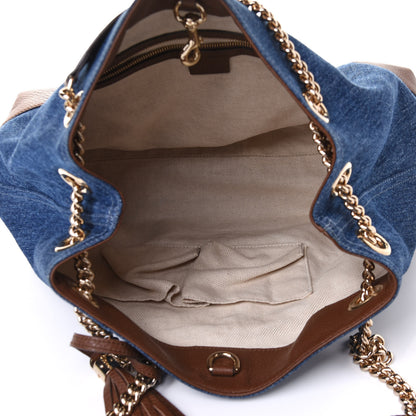 Gucci Denim Pebbled Calfskin Medium Soho Chain Shoulder Bag Blue Brown 5 of 11