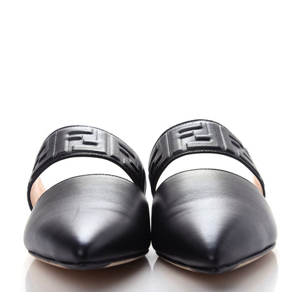 Fendi Vitello FF Embossed Buckle Flat Mules 37 Maya Black 2 of 12