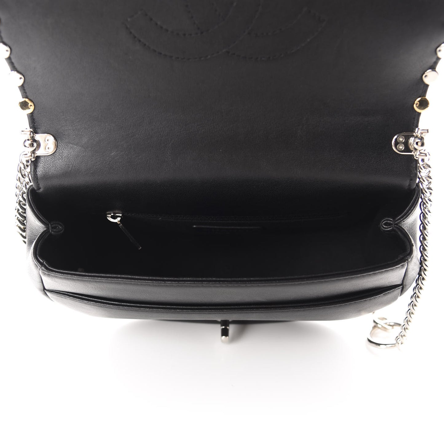 Lambskin Quilted Studded Bubble Flap Black