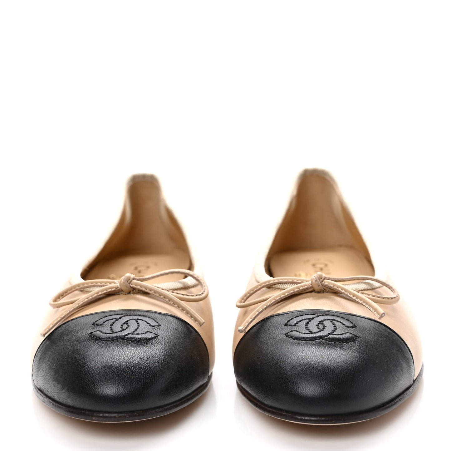 Lambskin Cap Toe CC Ballerina Flats 39 Beige Black