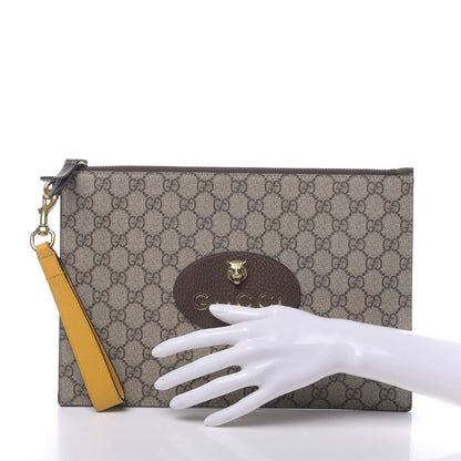 Gucci GG Supreme Monogram Neo Vintage Zip Wristlet Pouch Beige New Acero Crop 2 of 17