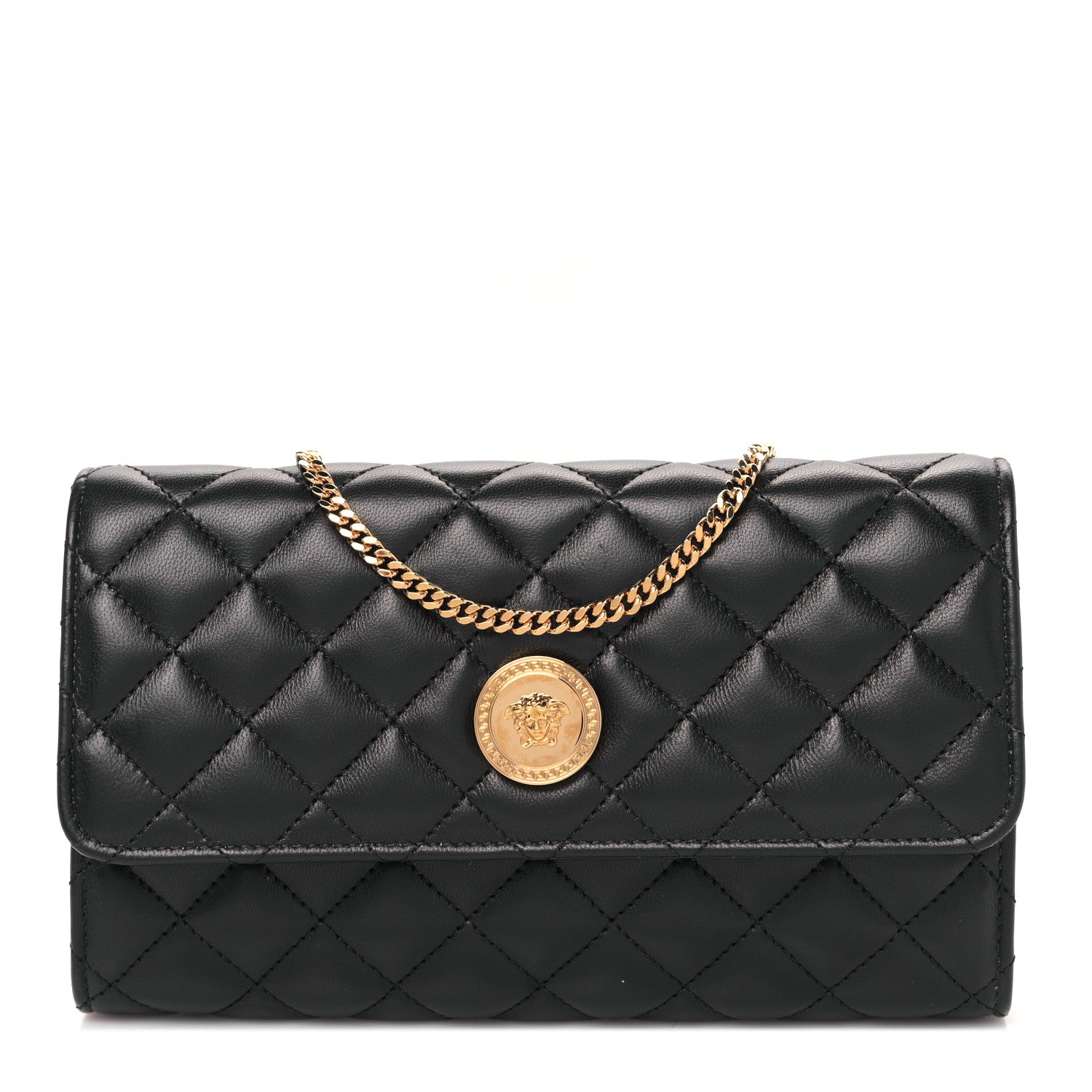 Versace Lambskin Quilted Medusa Wallet on Chain Crossbody Black 1 of 8