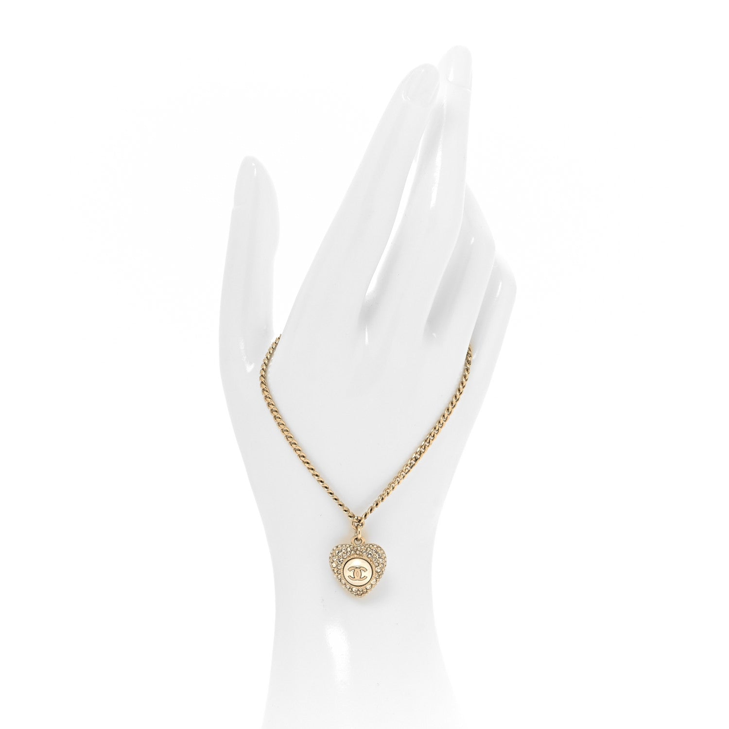 Chanel Crystal Pearl Chain Heart Bracelet Gold 2 of 6