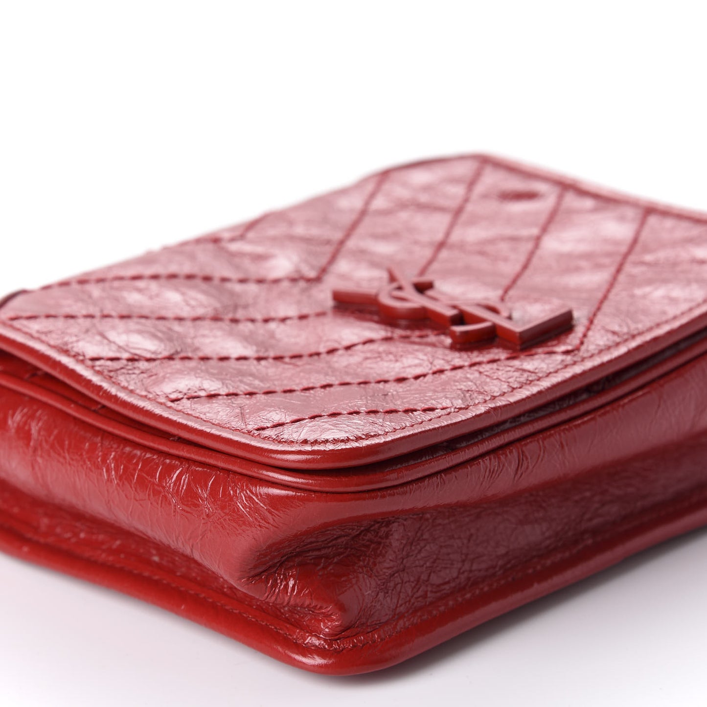 Crinkled Calfskin Matelasse Monogram Niki Chain Wallet Red