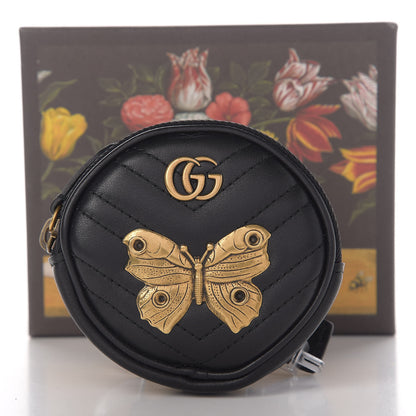 Gucci Calfskin Matelasse Animal Studs GG Marmont Round Wrist Wallet Black 11 of 13