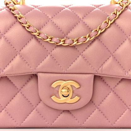 Chanel Iridescent Lambskin Quilted Mini Top Handle Rectangular Flap Pink 8 of 11