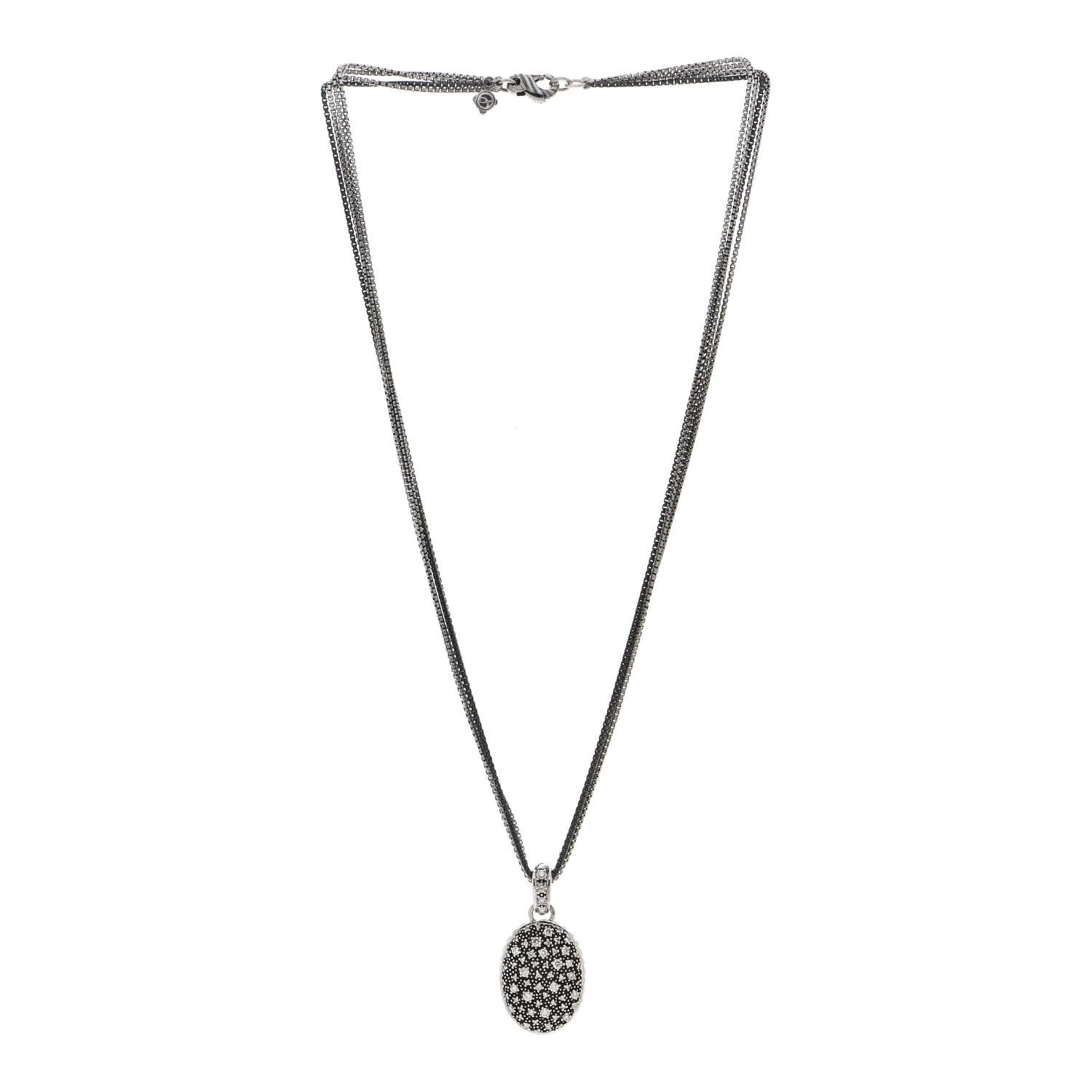 David Yurman Sterling Silver Diamond Midnight Melange Oval Enhancer Pendant Four Strand Necklace 2 of 4