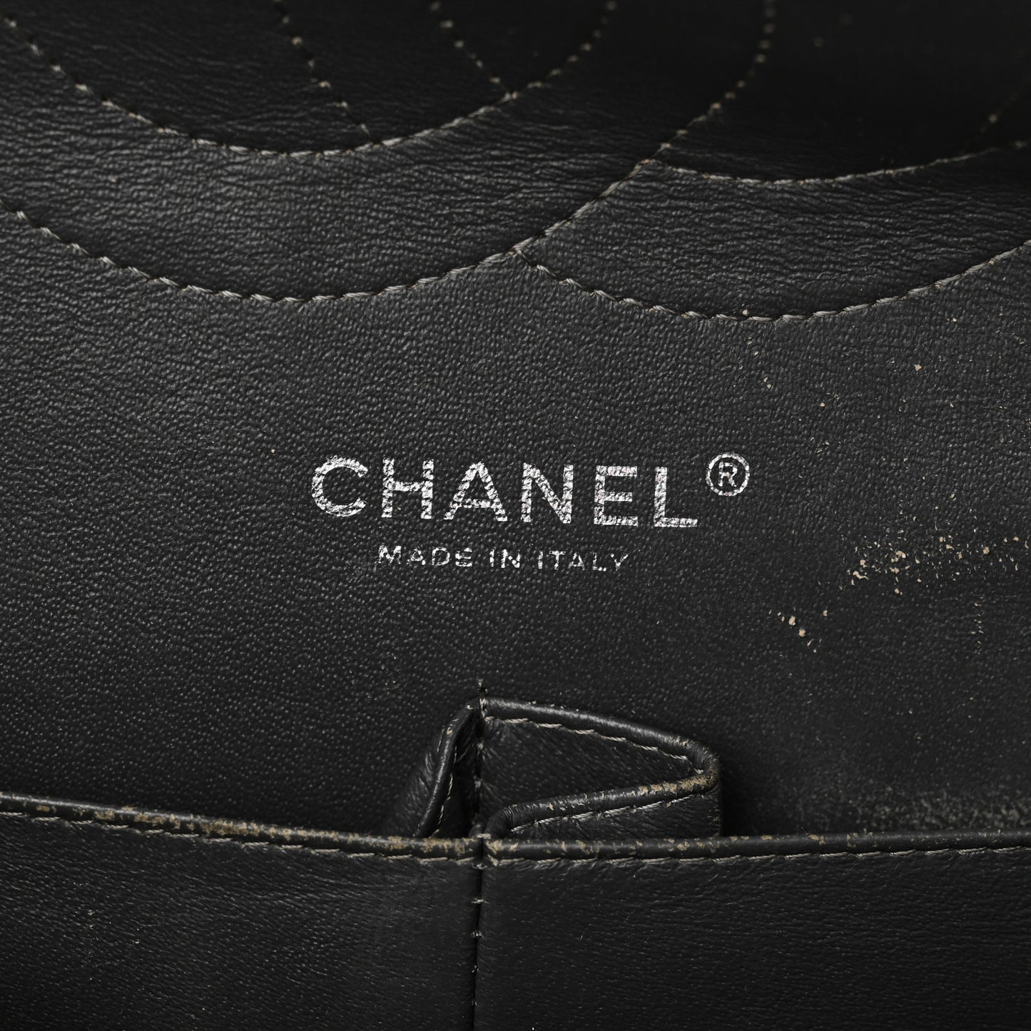 Striated Patent Quilted Jumbo Double Flap  Dark Grey