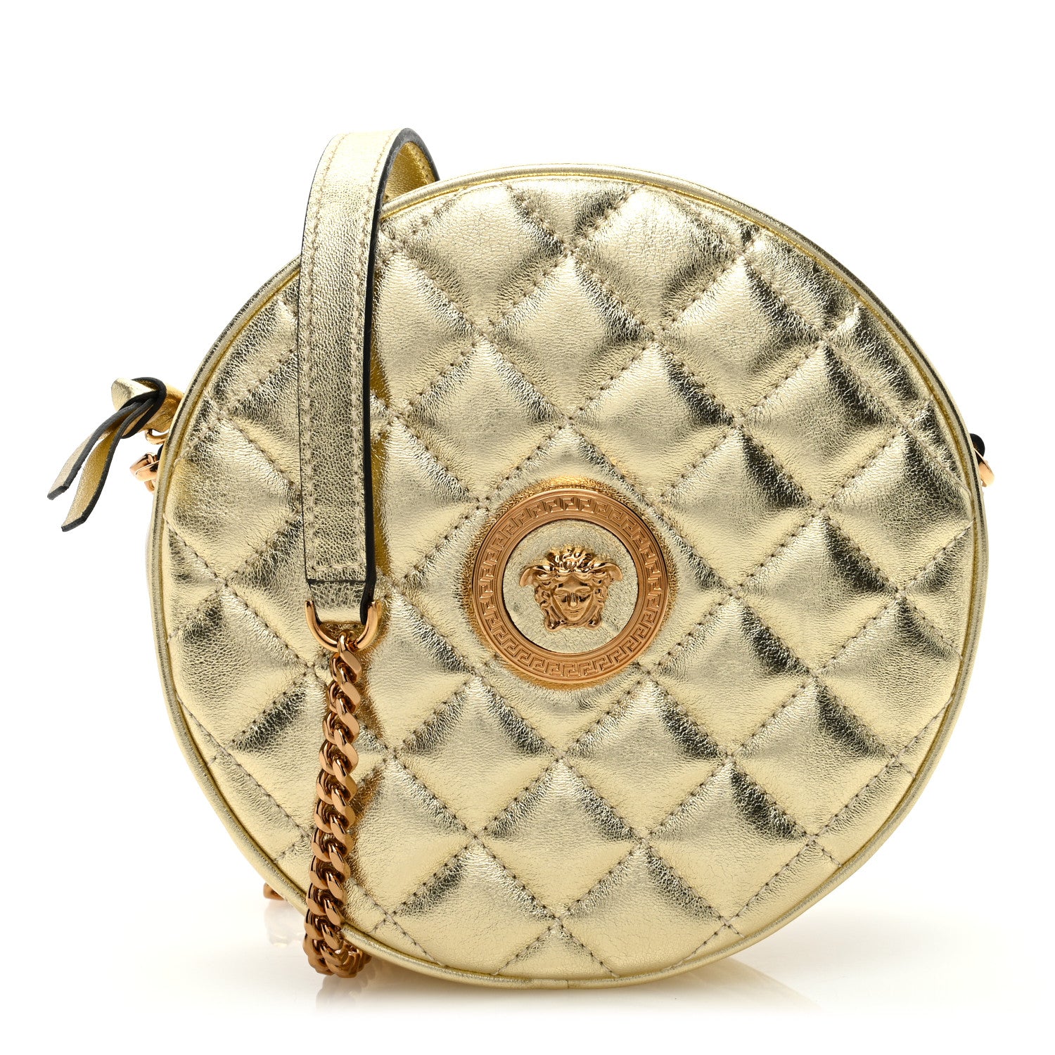 Versace Metallic Nappa Quilted La Medusa Round Camera Bag Gold 1 of 9