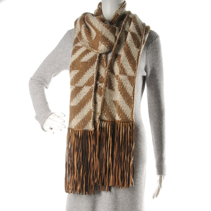 Hermes Cashmere Knit Lambskin Fringe Scarf 2 of 5