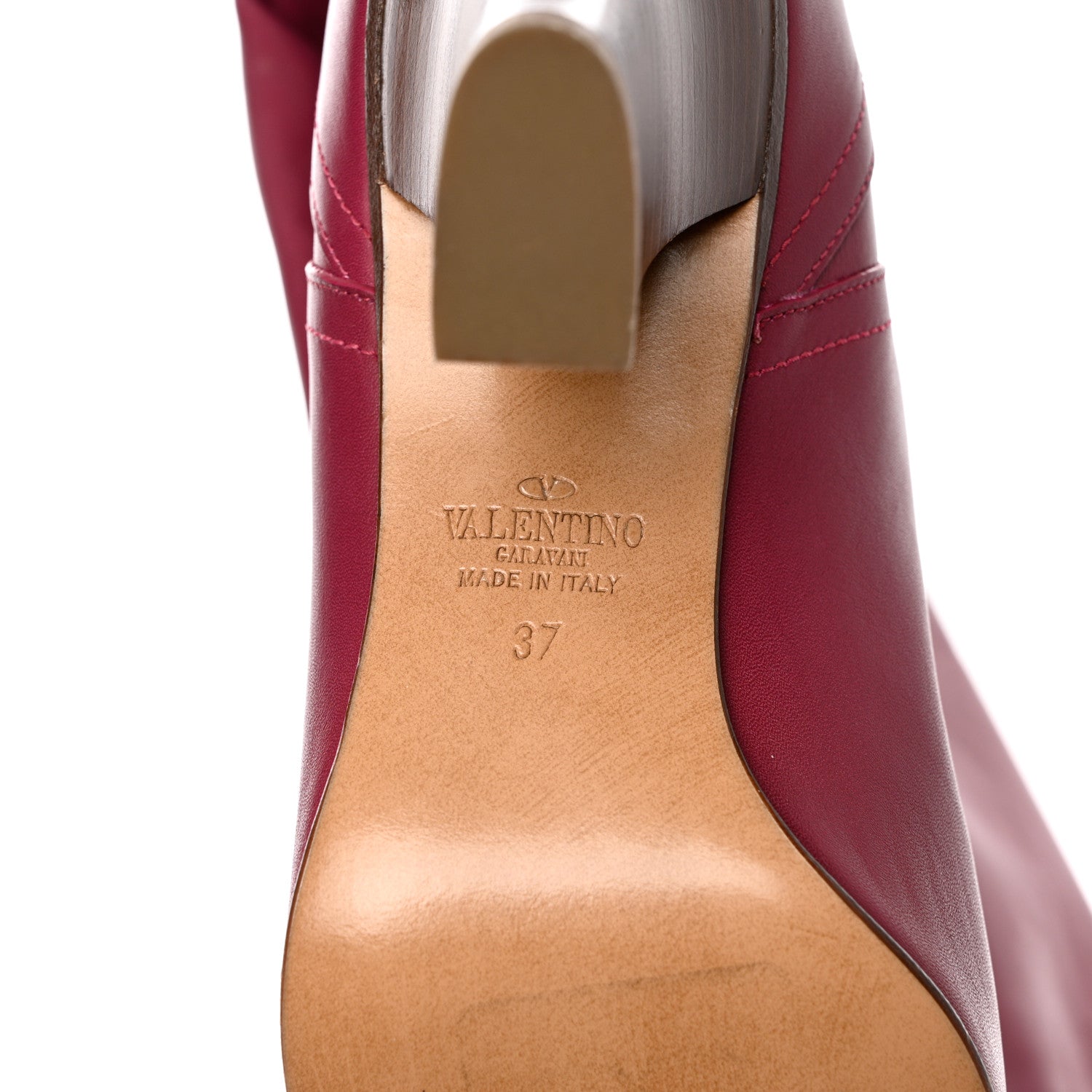 Valentino Garavani Calfskin Rockstud Tall Boots 37 Red 9 of 15