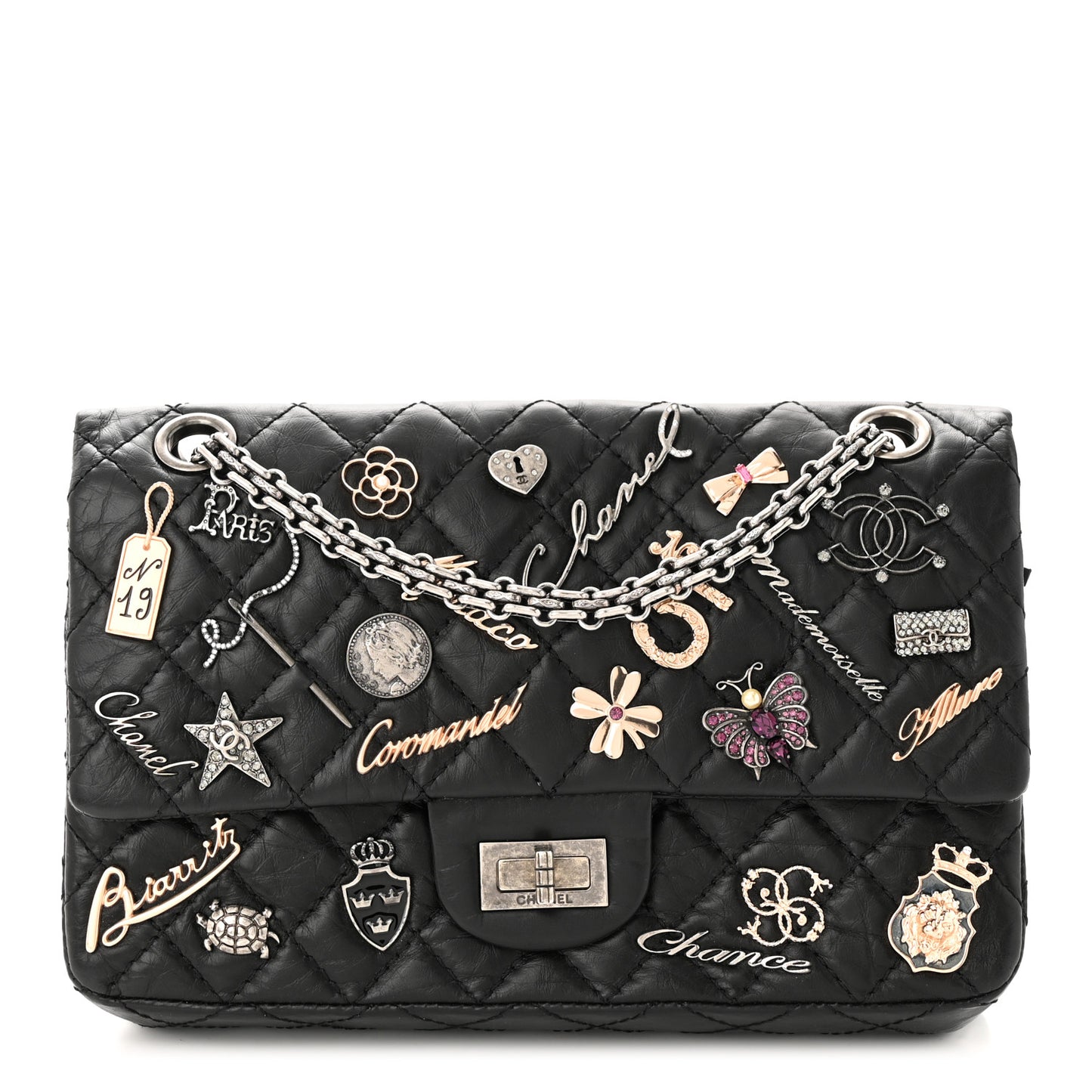 Aged Calfskin Lucky Charms 2.55 Reissue 225 Flap Black