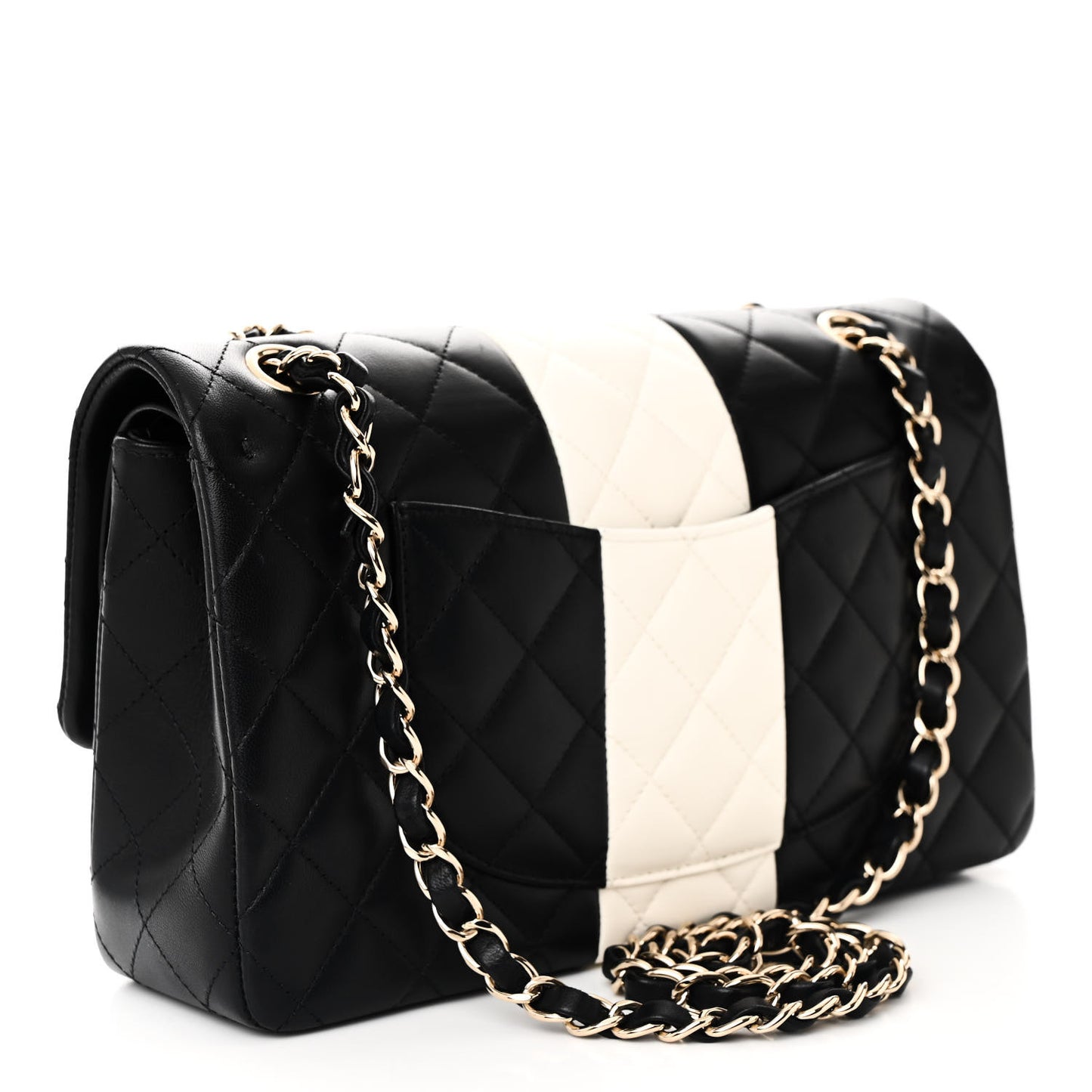 Lambskin Quilted Medium Double Flap Black White