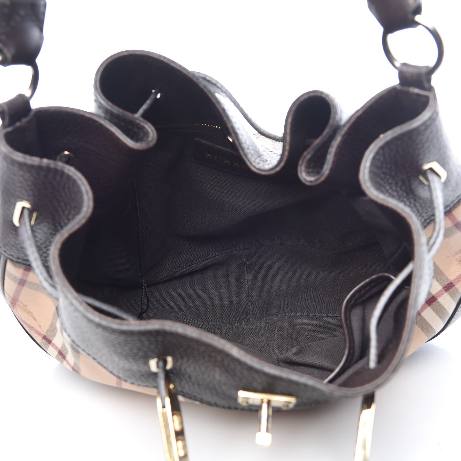 Burberry Grained Calfskin Haymarket Check Hobo Dark Brown 5 of 19