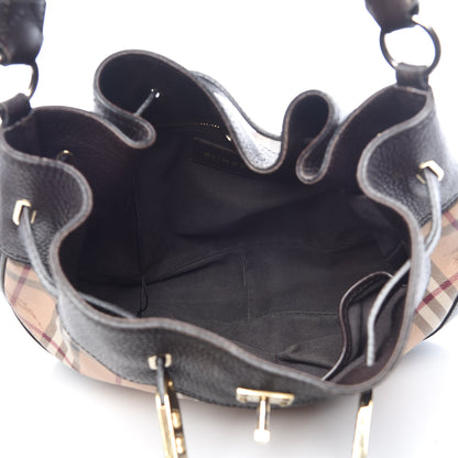 Burberry Grained Calfskin Haymarket Check Hobo Dark Brown 5 of 19