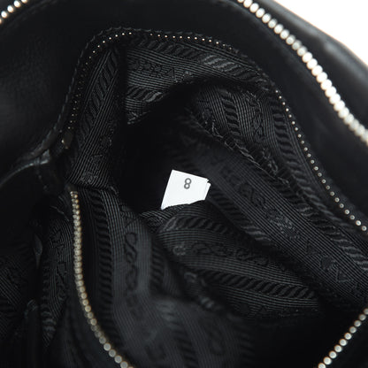 Prada Soft Calfskin Pleated Hobo Black 8 of 14