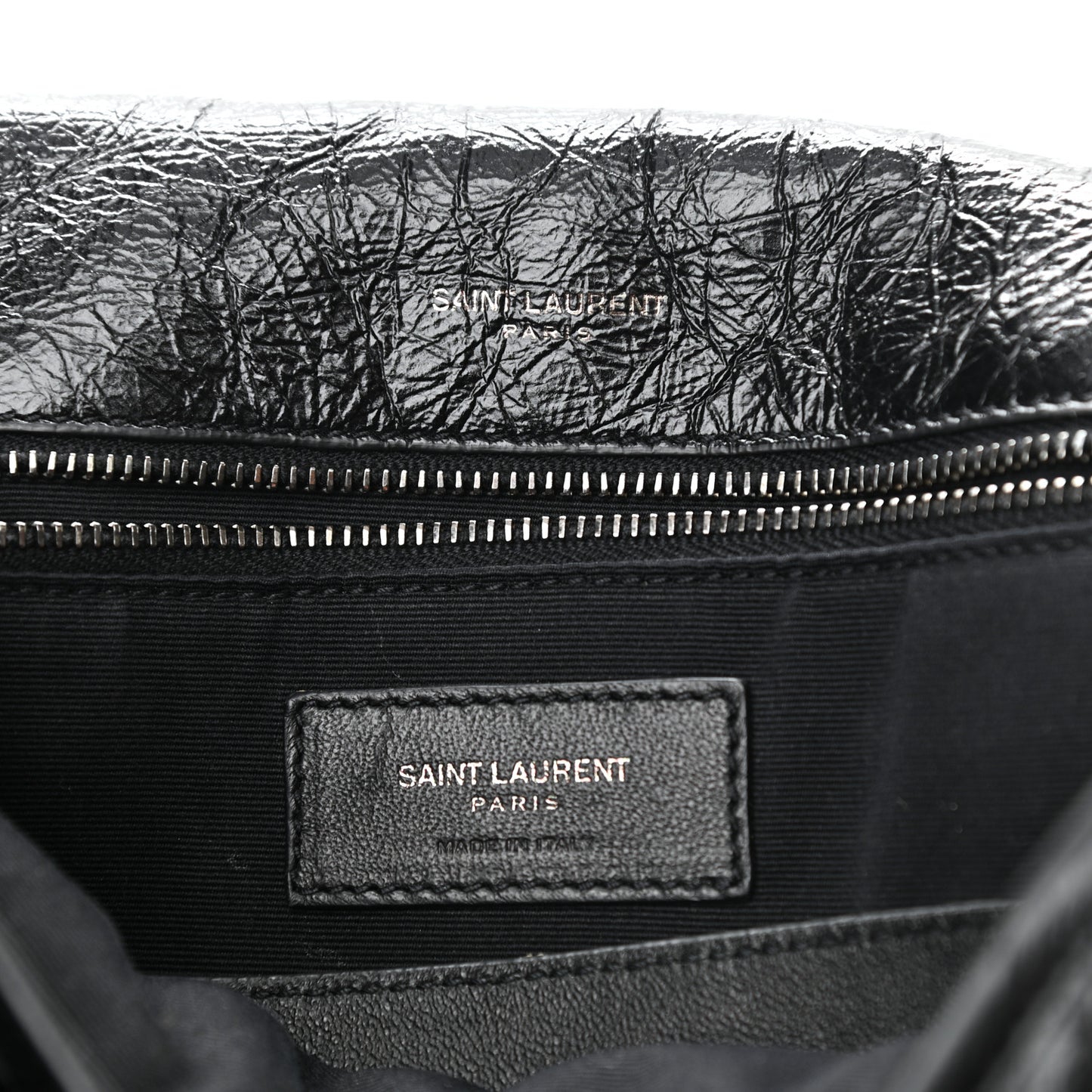 Crinkled Calfskin Matelasse Monogram Large Niki Chain Satchel Black