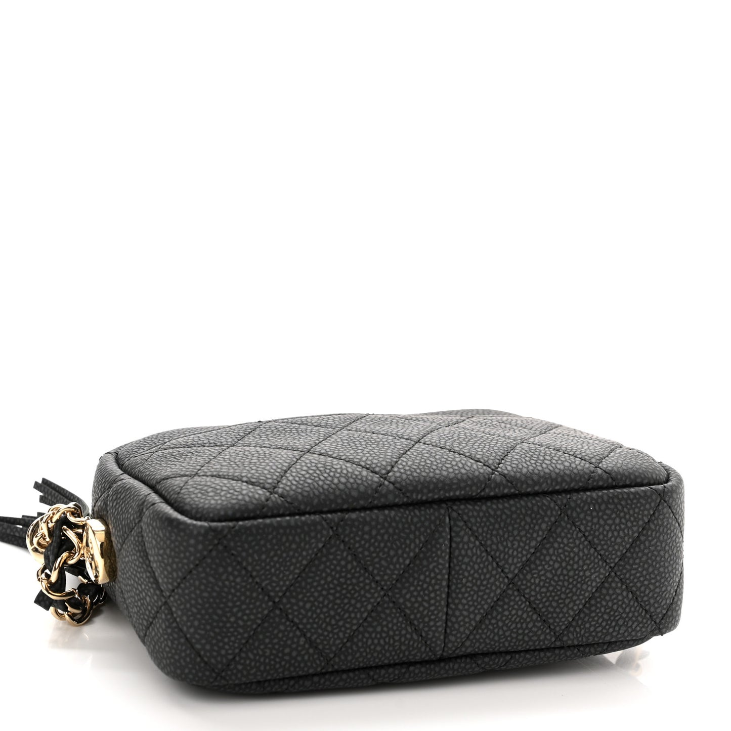 Iridescent Caviar Quilted Mini Coco Tassel Camera Case Black