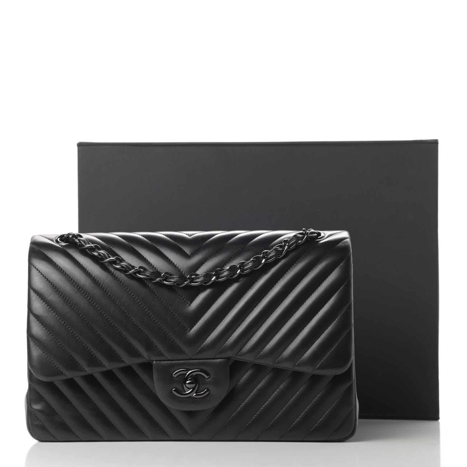 Chanel Lambskin Chevron Quilted Jumbo Double Flap So Black 19 of 19