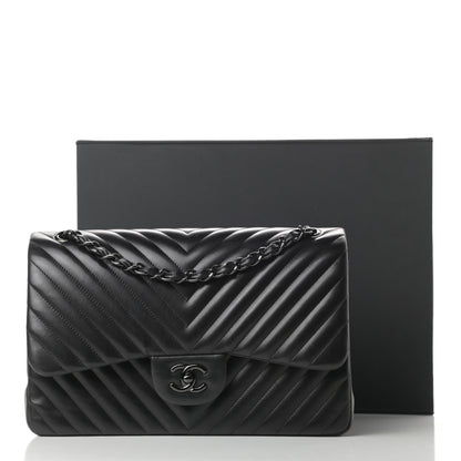 Chanel Lambskin Chevron Quilted Jumbo Double Flap So Black 19 of 19