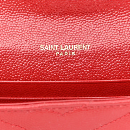 Saint Laurent Grain De Poudre Matelasse Chevron Small Monogram Envelope Wallet Rouge Eros 6 of 8