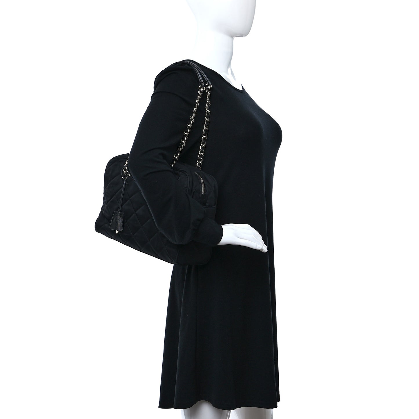 Nylon Tessuto Impuntu Quilted Shoulder Bag Black