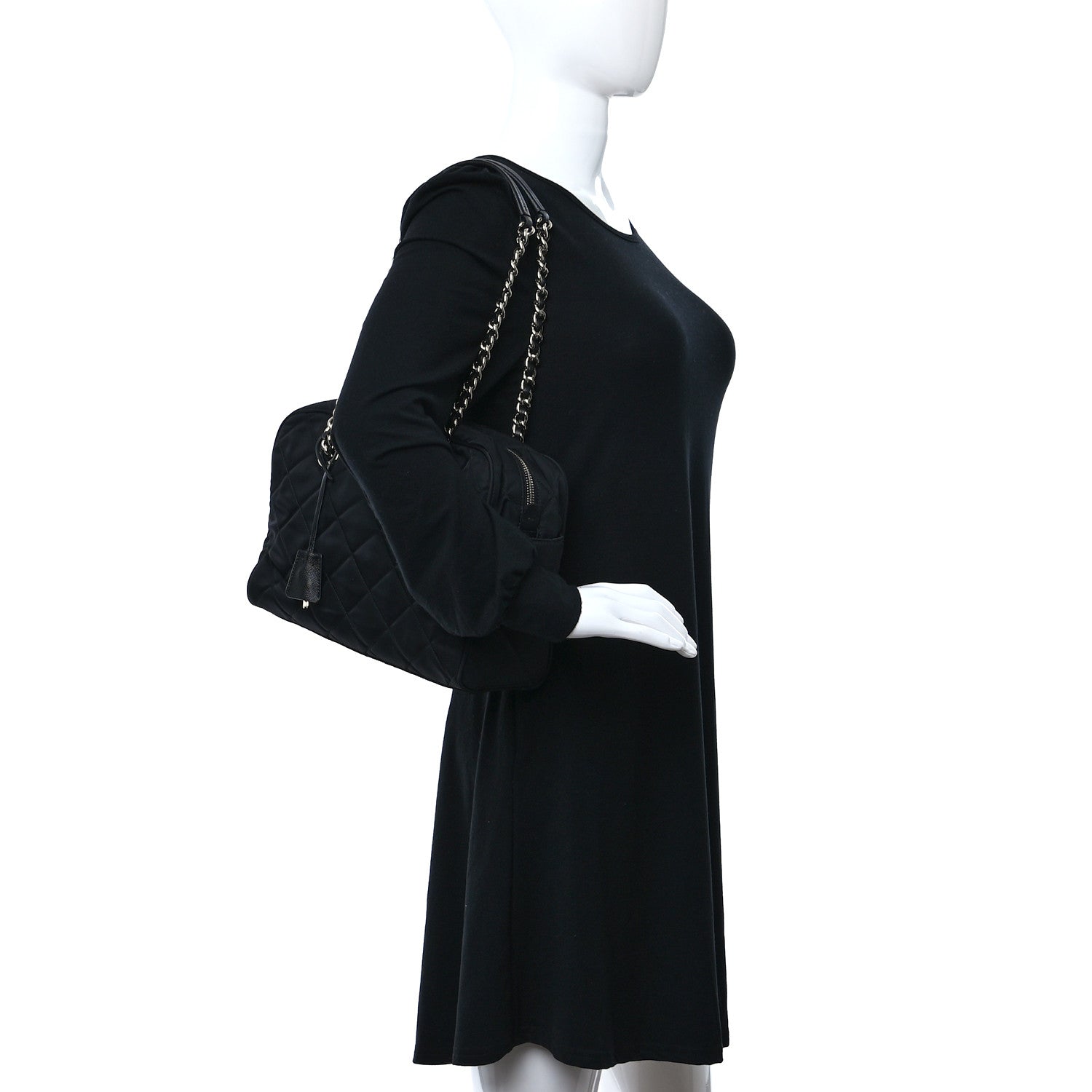 Prada Nylon Tessuto Impuntu Quilted Shoulder Bag Black 2 of 8