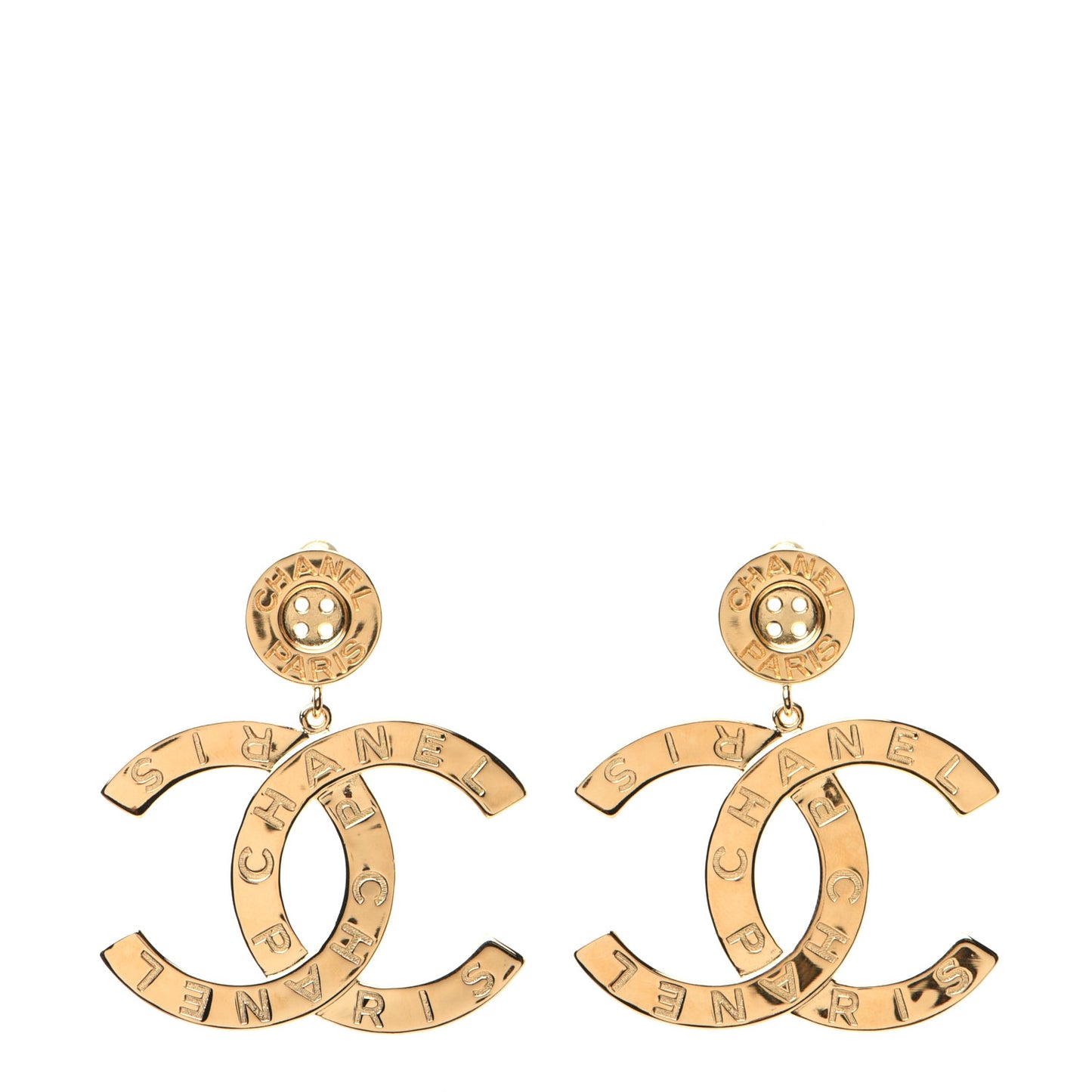 Metal Large Paris Button Earrings Gold