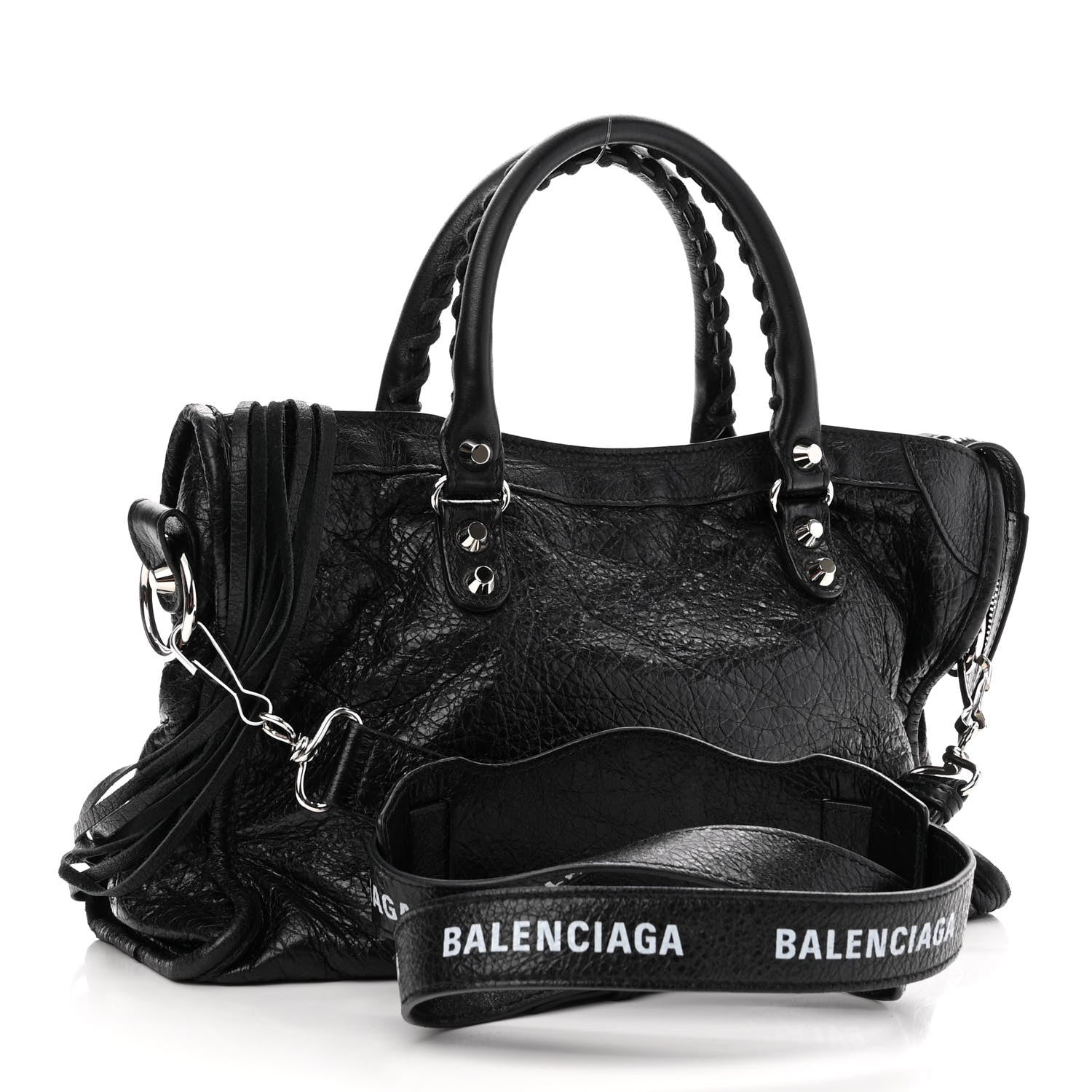 Balenciaga Agneau Classic Silver Hardware S City Logo Strap Black White 3 of 10